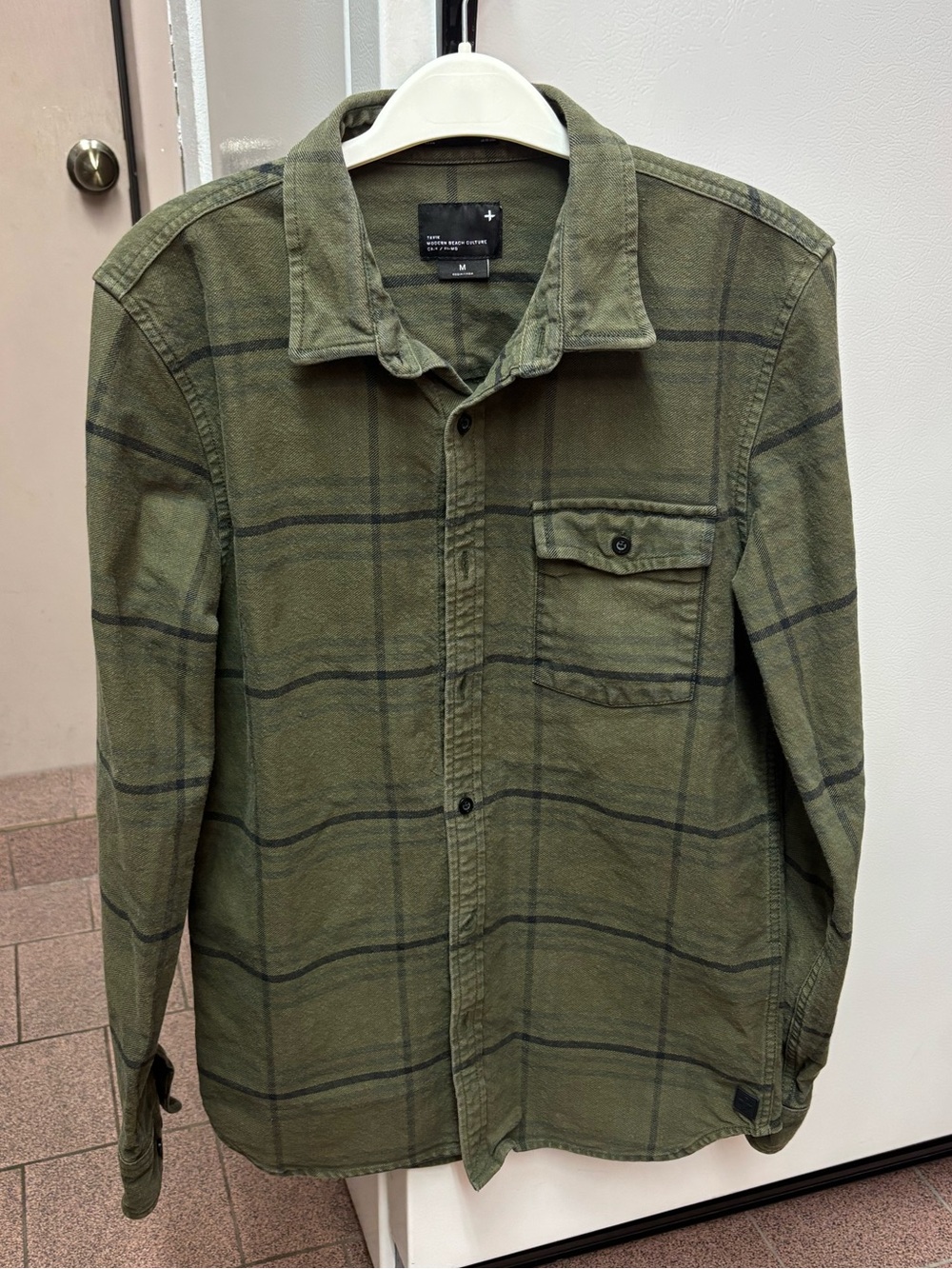 Men's Tavik Olive Green Plaid Button-Up Shirt